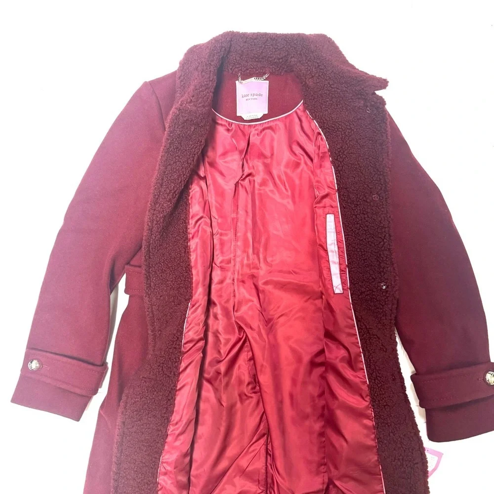 Michael Kors Womens Sherpa Trimmed Wool Coat Red Size Medium